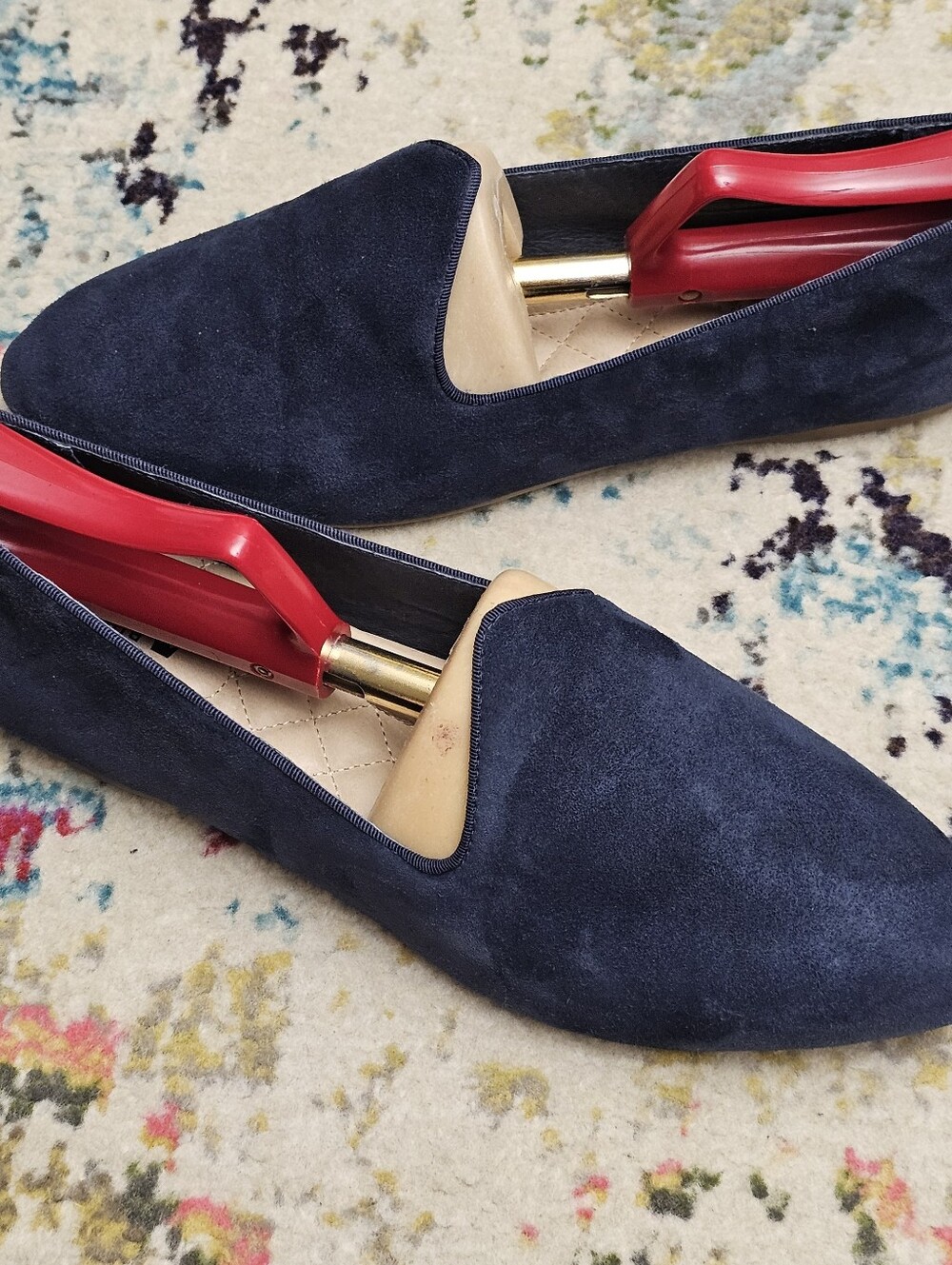 BIRDIES Heron Flat Navy Suede Womens Size 10 Loafers Smoking Shoes - Picture 2 of 12